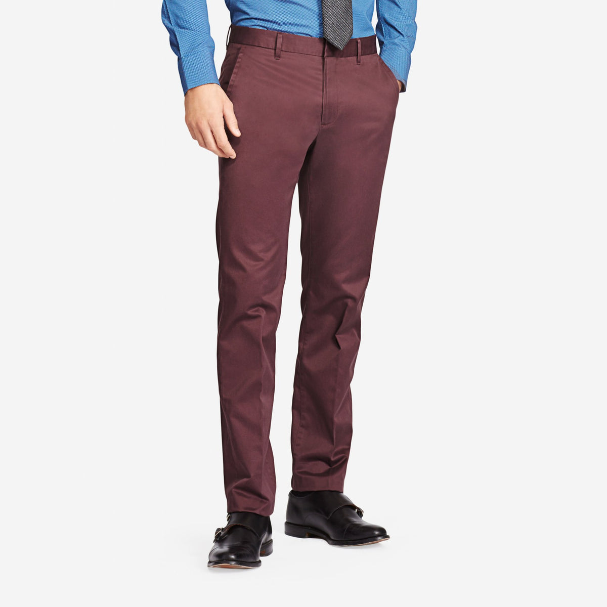 Maroon Cotton Tailored Chinos