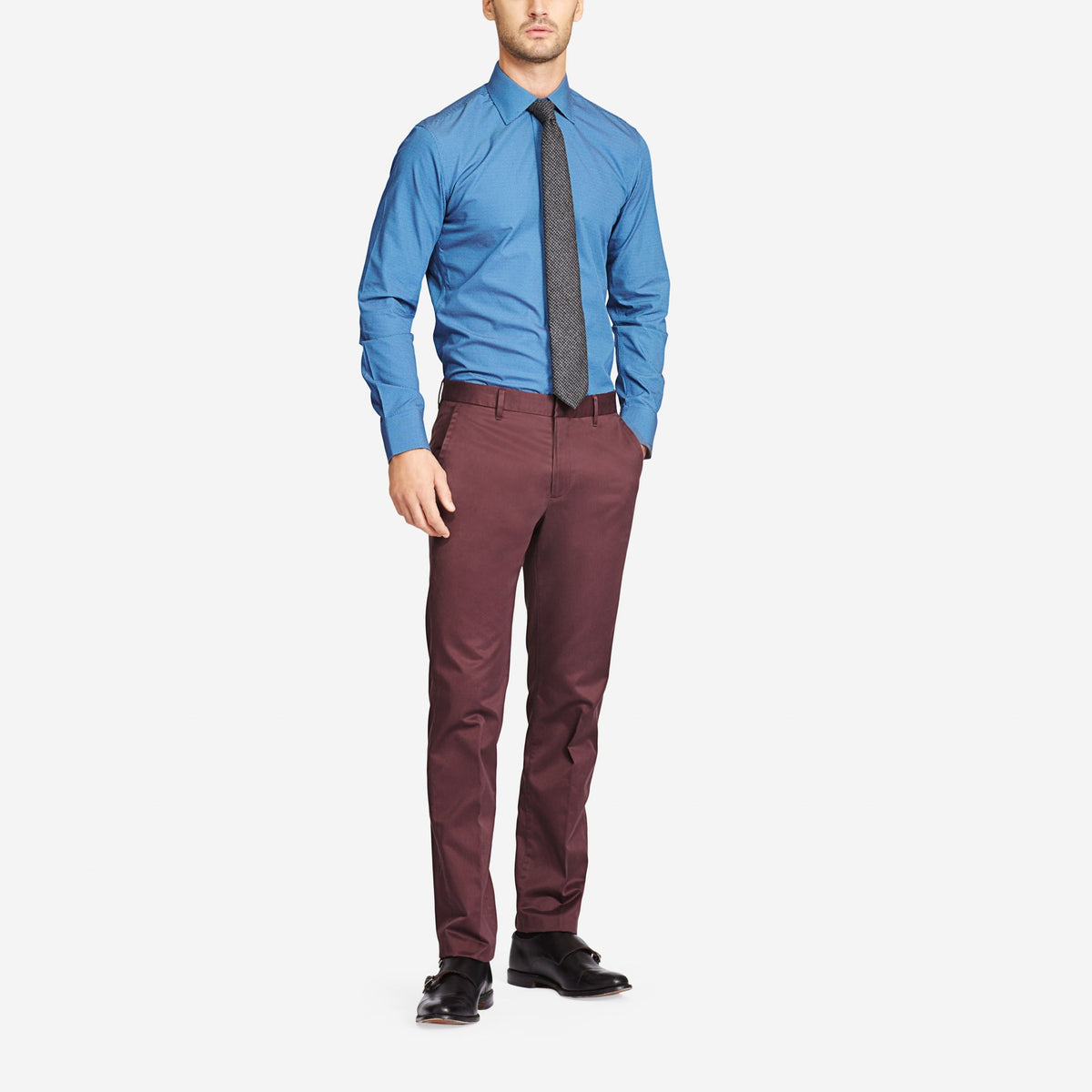 Maroon Cotton Tailored Chinos